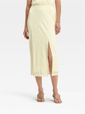 a new day Cream Eyelet Maxi Skirt with Front Slit